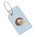 Blue PU leather luggage tag with gold letter Q and secure steel wire cable - Light Blue Q
