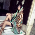 Mint green bohemian cotton linen shawl with ethnic patterns and tassel details - 180*90CM / 37129-Mint Green Brown
