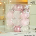 Set di 24 palline di Natale rosa e bianche da 6 cm in confezione regalo trasparente - Rosa