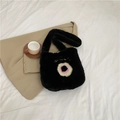 Black plush crossbody bag with sweet donut embroidery for autumn and winter fashion - Without Pendant / Black