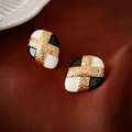 Detailed close-up of vintage geometric earrings on silk with gold hammer textures - 925 Silver Earring Post / Gold Waterdrop