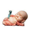 Cute sleeping little monk crystal figurine with Ruyi scepter for desktop decoration - 1222-1 Reclining Buddha (Large)
