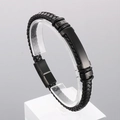 Bracciale intrecciato in pelle nera da uomo con piastra in metallo nero e chiusura magnetica - 19cm / Colore Nero (KB166753-KLHQ)
