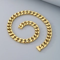 Men's hip-hop style vacuum-plated gold Cuban link necklace with high-polish finish - Box Clasp (13mm Width) / 45cm / Gold