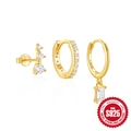 Elegant S925 sterling silver gold-plated earring set with cubic zirconia and huggie hoops - Style 1 / 3Pcs Per Set / Gold