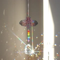 Rainbow crystal suncatcher with colorful moth metal ornament and faceted crystal prism ball - Colorful Gold Moth