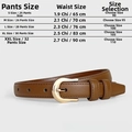 Women's thin leather belt with gold metal buckle, stylish brown waist accessory for dress. - Horsebit Buckle / Caramel color