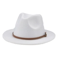 Classic white wide brim jazz hat for children with a brown leather decorative band - White