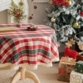 Plaid Christmas tablecloth with red, green and white patterns and beige tassel fringe - Red And White Checkered Circle (including Tassel Edge)
