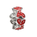 Silver cylinder charm with red enamel heart patterns for DIY bracelets and necklaces - Red Polka Dot/Heart Enamel Bead (Silver Metal)