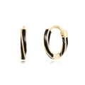Twisted gold and black enamel huggie hoop earrings in a modern punk streetwear style - Black Enamel Twisted Spiral Hoops / Gold