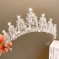 Princess crystal tiara for girls in silver finish with water drop rhinestone center - Silver Multi-Peak Rhinestone
