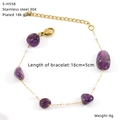 Detailed specs of 18K gold plated steel bracelet with purple stones and pearls - Gold Purple Stone Pearl Style (S-H558)