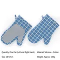 Blue plaid heat-resistant oven mitts with anti-slip silicone palms, 18x27cm pair - Left and Right Hand Combination / Blue Plaid