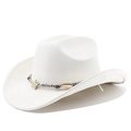 Close-up of white suede cowboy hat featuring star charms and woven ethnic band detail - M (56-58cm) / Cream