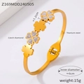 Titanium steel gold-plated bangle featuring Czech diamond-studded four-leaf clovers - Z169 - Gold Bracelet
