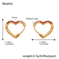 Detailed size measurement of 18k gold plated heart earrings with pink zircon stones - Large Red Zirconia Earrings