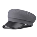 Chic dark grey wool newsboy cap with black PU leather brim and structured minimalist design - M (56-58cm) / Gray