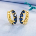 Gold S925 silver hoop earrings featuring four round deep blue zircons in a row - Blue