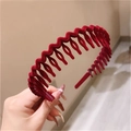 Slim red velvet headband with non-slip wavy teeth design for autumn winter fashion - Wave-Red