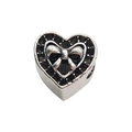Silver-plated heart bead with bow relief and vintage finish for DIY bracelets - Heart Bow 11x10mm