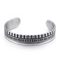 Vintage silver skull style open cuff bracelet with geometric industrial patterns - Geometric Gear Texture Style (KB97952-BD)