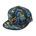 Cappellino hip hop nero con visiera piatta e stampa graffiti colorata vista di lato - M (56-58cm) / Graffiti Neri Stampa All-over (B)