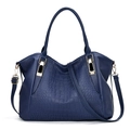 Classic dark blue crocodile embossed tote bag with gold hardware and shoulder strap - Dark Blue