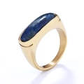 Men's vintage golden ring with rectangular blue lapis lazuli stone inlay - Deep Blue Natural Stone + Gold