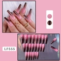 Pink and brown gradient long coffin press-on nails with cat eye shimmer finish - Pink Purple Gradient