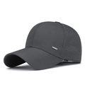 Dark gray mesh baseball cap with laser-cut ventilation holes and silver metal logo - Adjustable / Gray