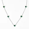 Adjustable stainless steel necklace featuring five green zircon heart charms in silver finish - Silver Necklace + Green Zirconia(PDD130)