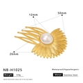 Peigne à cheveux en acier inoxydable doré à l'or 18k avec grande perle de 12mm - Style Peigne à Cheveux Perle Rayon de Soleil Doré (NB-H1025) / Or 18 carats