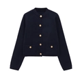 Dunkelblaue Strickjacke mit Goldknöpfen und Rundhalsausschnitt im klassischen Slim-Fit - S / Marineblau