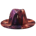 Close-up of artistic marble pattern print on fedora hat with purple and burgundy tones - M (56-58cm) / Purple Wine Orange Marble(07)