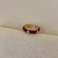 French vintage adjustable gold ring with deep red enamel and sparkling zircons - Style 1 Ring-Gold-Red-Rhombus
