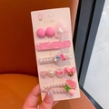 Detailed view of pink floral and pearl hair clips set on a fashion display card - Button 5-piece Set