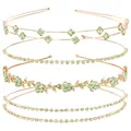 Set of four gold-plated rhinestone headbands with floral and geometric crystal designs - Gold And Light Green Headbands Combination (42#)