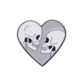 Retro heart-shaped enamel brooch with two white skulls and silver metal edges - Gray Skeleton Profile Style (XZ8577)