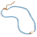 Handmade necklace with blue seed beads and a white freshwater pearl in gold finish - Blue