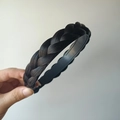 Classic black braided headband with high top fishbone weave and non-slip teeth finish - Thick Twist Braid (3CM Wide) / Natural Black