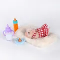 Realistic silicone baby pig doll in a red plaid dress with colorful feeding bottles - Pig with Plaid Skirt and Accessories Set