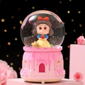 Pink castle snow globe featuring Snow White and squirrel figurine with glowing light - Pink