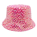 Detail of rose pink bucket hat with colorful sequins and golden beaded diamond patterns - M (56-58cm) / Rose Red