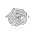 Exquisite S925 silver camellia flower ring with shimmering paved cubic zirconia stones - US 8 / Silver