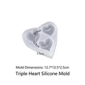 Moule silicone trois cœurs pour résine époxy, dimensions précises 12,7cm x 12,5cm x 2,5cm - Triple Cœurs
