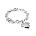Elegante pulsera plateada con colgante de corazón y cierre en T de acero inoxidable pulido - Pulsera Corazón Color Acero (KB138650-Z)