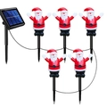 Solar powered Christmas garden stakes with five Santa Claus lights for outdoor holiday decor - Santa with Hands Up (Black Tube)