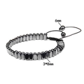 Adjustable hematite beaded bracelet with 3x8mm flat cylindrical beads and black cord - 4x8mm Round Square Center Hole