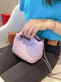 Mini light purple woven bucket bag with chain strap and top handle for women - Purple